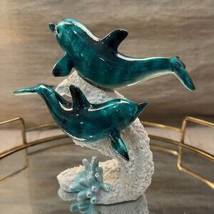 Sparkly blue dolphins statue decor - New in box